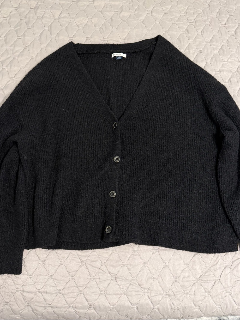 American Eagle Women’s Black V-Neck Button Cardigan - Size L
